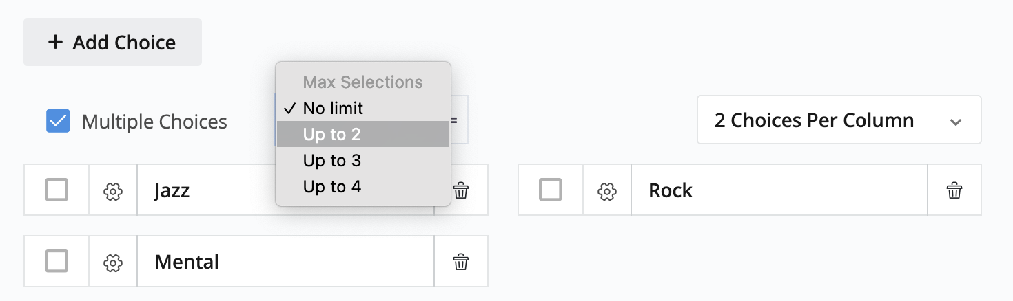 Limit selection for multiple choice