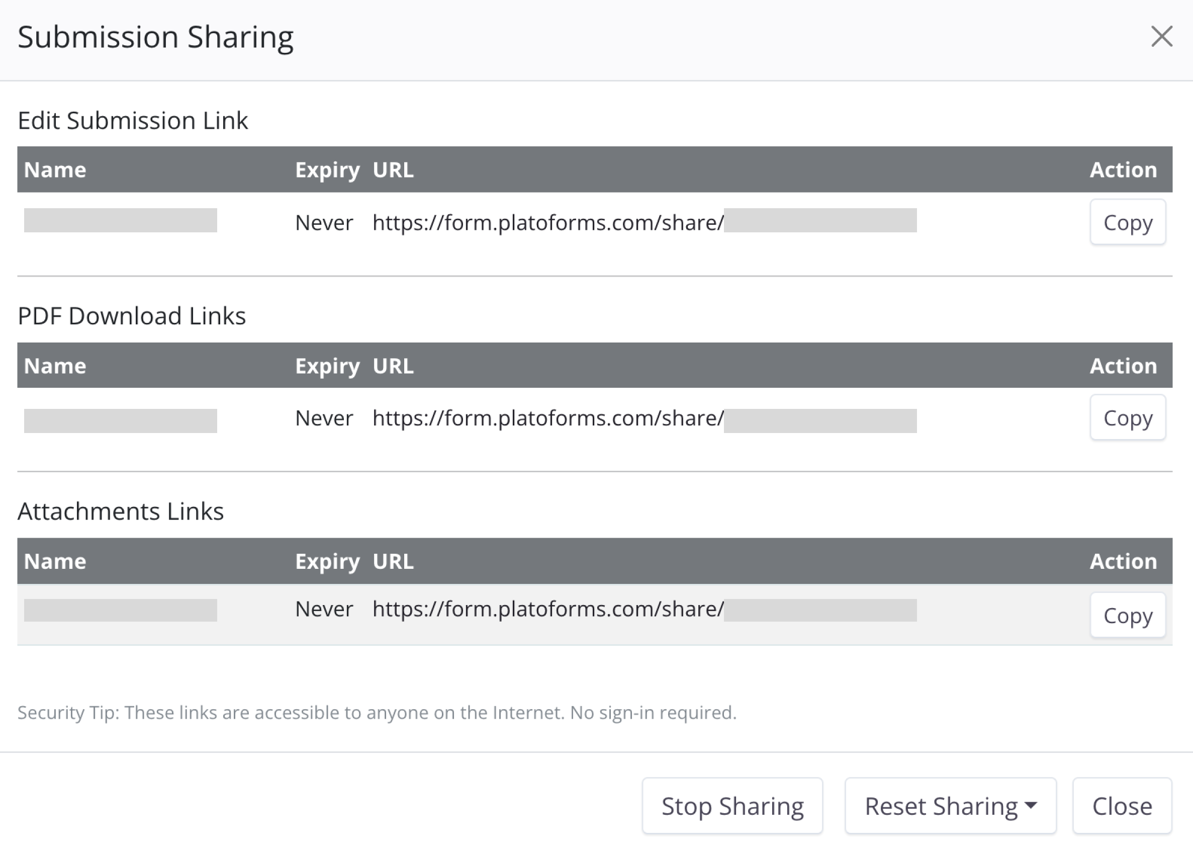 Manage shared links