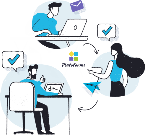 A team working on an approval process using PlatoForms online PDF forms