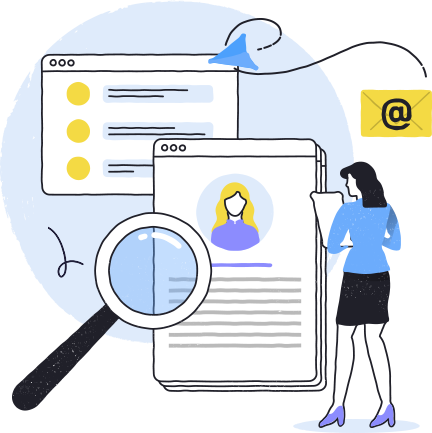 cartoon man and a photocopying machine in front of an online customer information PDF form